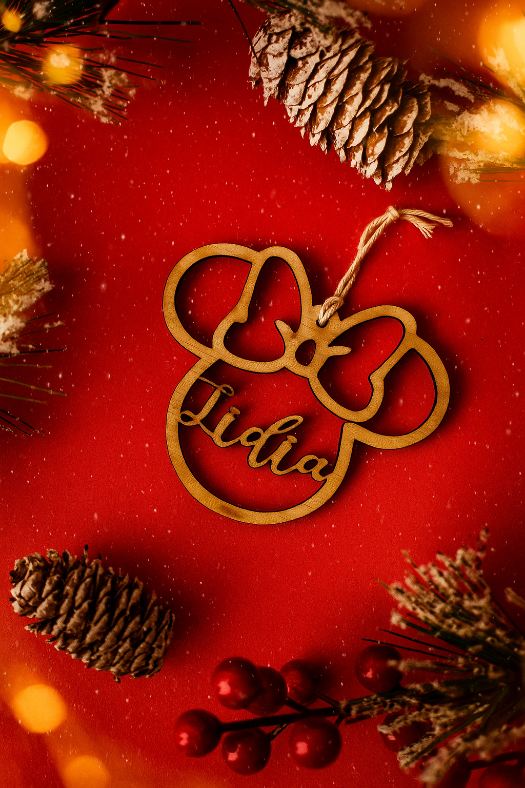Adorno de Navidad Personalizado en Madera - Minnie