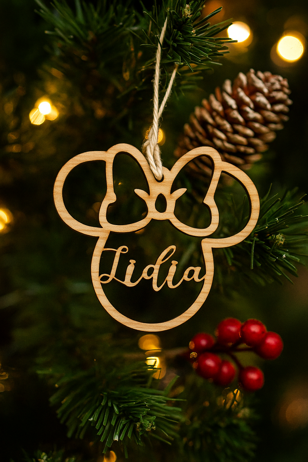 Adorno de Navidad Personalizado en Madera - Minnie