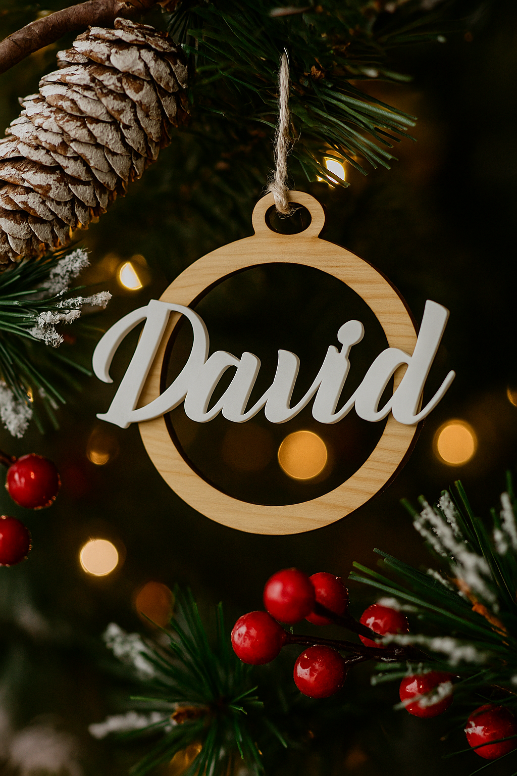 Adorno de Navidad Personalizado en Madera + Nombre en blanco