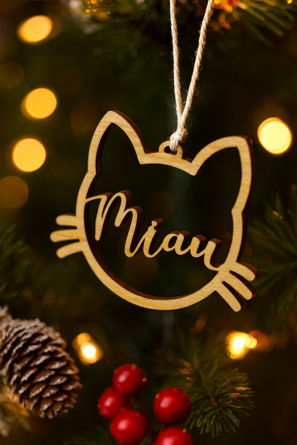 Adorno de Navidad Personalizado en Madera - Gatete