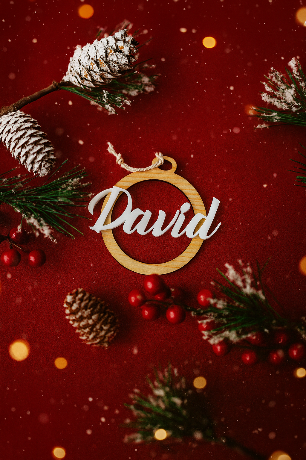 Adorno de Navidad Personalizado en Madera + Nombre en blanco